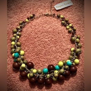 Beyond Borders Chunky Brown Green Olive Teal Beaded Necklace